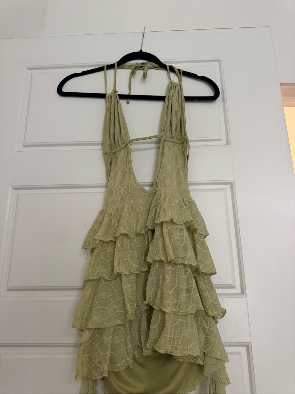 Ruffled Halter Mini Dress in Light Olive Green - Picture 2 of 6